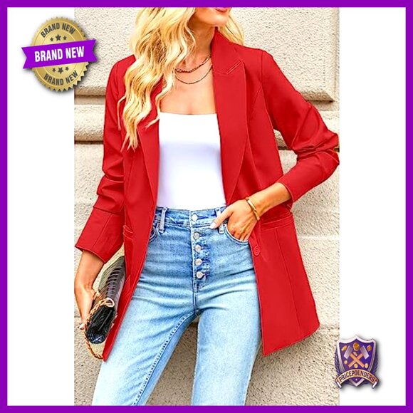 Long Blazer Jacket Business Casual Professional Office Work Wear Lapel Pockets - Picture 2 of 7